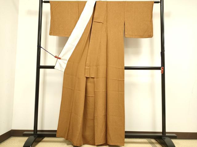 平和屋着物▽上質な色無地 単衣 濃い土色 正絹 逸品 DABH4746du