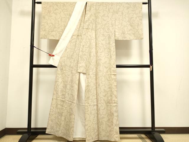平和屋着物▽本塩沢 単衣 南天唐草文 正絹 逸品 DABH4748du