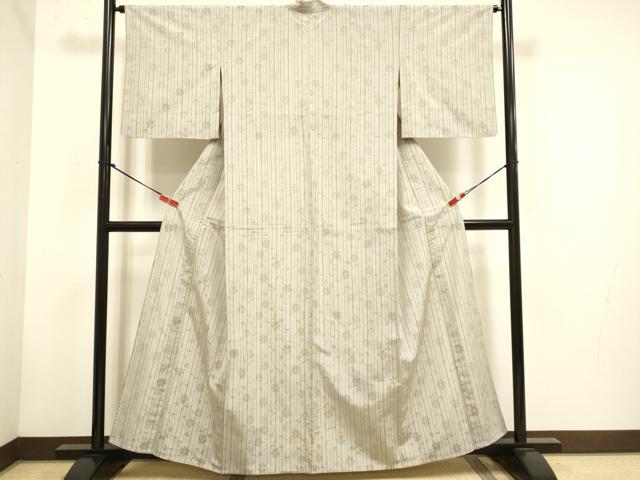 平和屋着物▽上質な小紋 単衣 もじり織 花唐草文 正絹 逸品 DABH4753du
