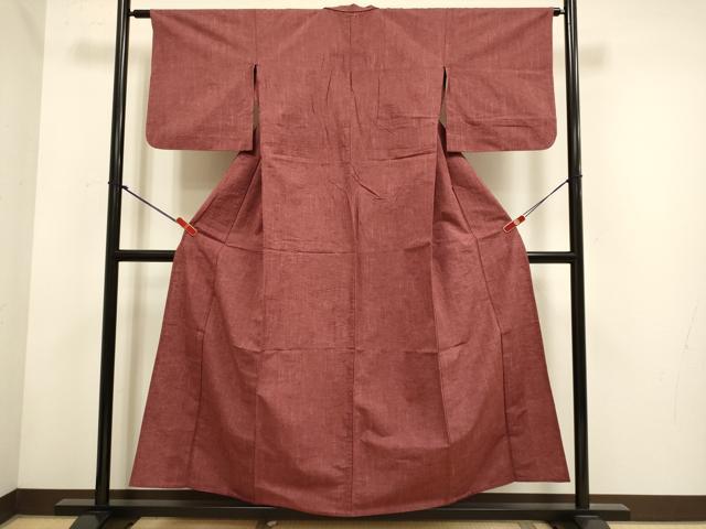 平和屋着物▽上質な紬 単衣 小豆色 正絹 逸品 DABH4754du