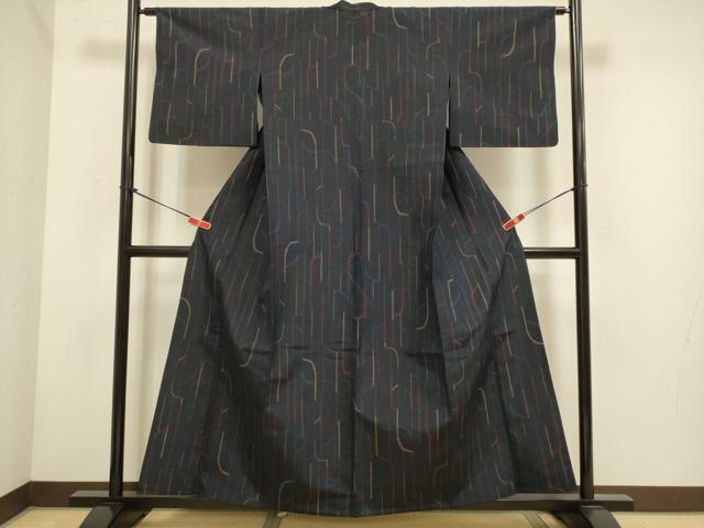 平和屋着物▽上質な紬 単衣 幾何学文様 正絹 逸品 DABH4755du
