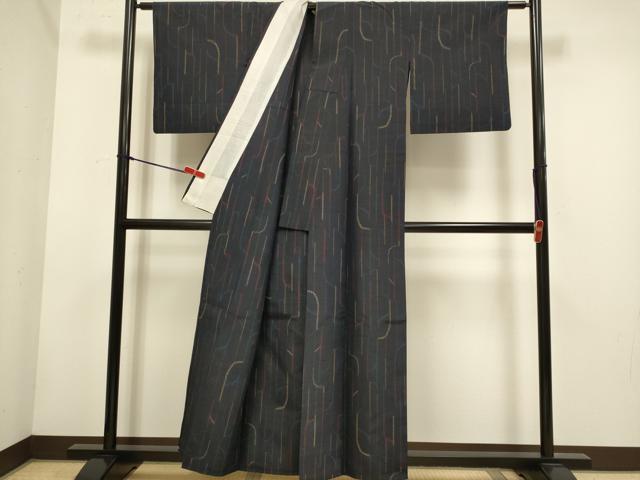 平和屋着物▽上質な紬 単衣 幾何学文様 正絹 逸品 DABH4755du