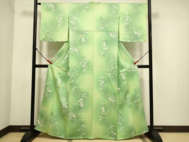 平和屋着物▽上質な小紋 単衣 枝葉文 暈し染め 正絹 逸品 未使用 DABH4756du