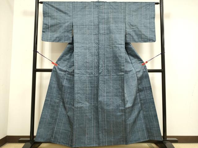 平和屋着物▽上質な紬 単衣 縞 正絹 逸品 未使用 DABH4757du