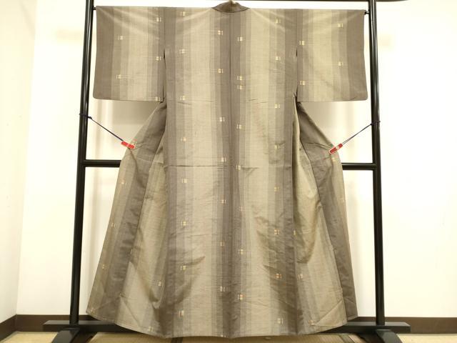 平和屋着物▽上質な紬 単衣 幾何学文様 正絹 逸品 DABH4760du