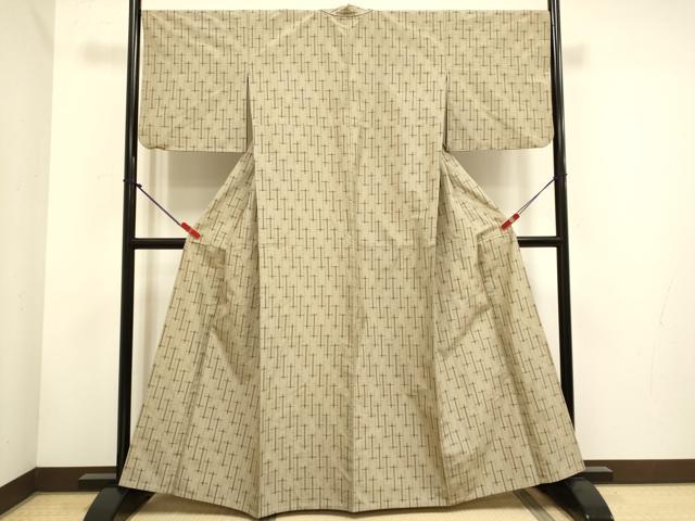 平和屋着物▽上質な紬 単衣 幾何学文様 正絹 逸品 DABH4766du