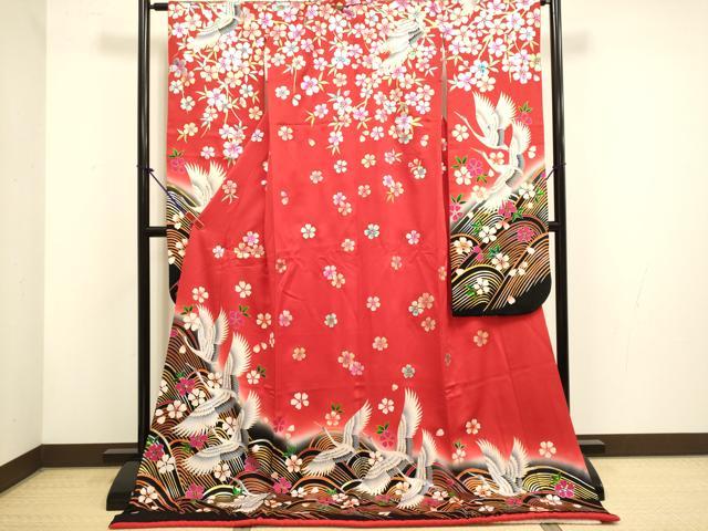 平和屋本店●お引きずり・お引き摺り・引き振袖 和装 結婚式 舞妓 芸妓 芸者 衣装 立波飛鶴舞桜文 暈し染め 金銀彩 逸品 DABH4776du