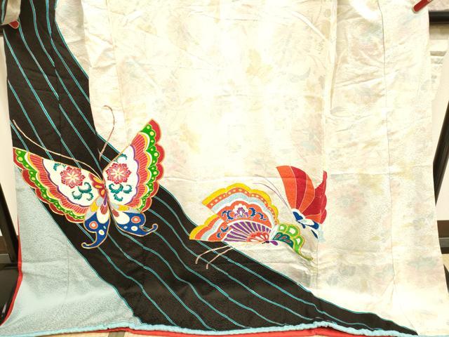 平和屋本店●お引きずり・お引き摺り・引き振袖 和装 結婚式 舞妓 芸妓 芸者 衣装 駒刺繍 舞蝶花文 逸品 DABH4777du