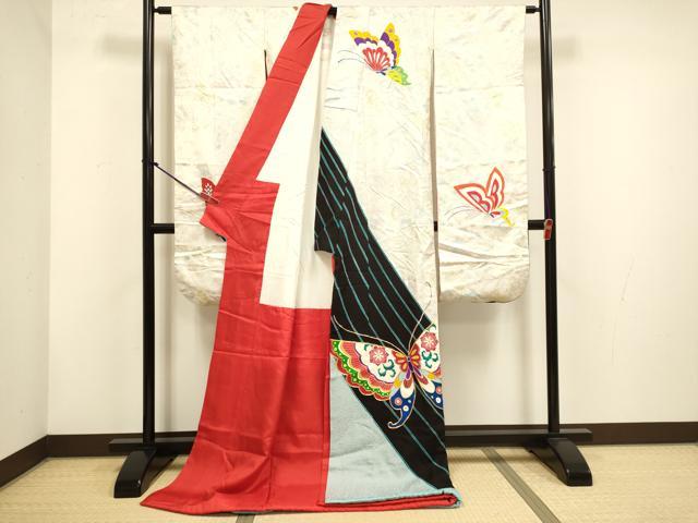 平和屋本店●お引きずり・お引き摺り・引き振袖 和装 結婚式 舞妓 芸妓 芸者 衣装 駒刺繍 舞蝶花文 逸品 DABH4777du