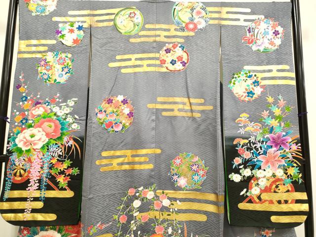 平和屋本店●本手描友禅作家 秋山章 お引きずり・引き振袖 和装 結婚式 舞妓 芸妓 芸者 衣装 花車文 暈し染め 金彩 逸品 DABH4779du