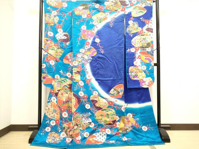 平和屋本店●お引きずり・引き振袖 和装 結婚式 舞妓 芸妓 芸者 衣装 駒刺繍 貝合わせ御所車花文 暈し染め 金彩 逸品 DABH4784du