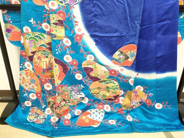 平和屋本店●お引きずり・引き振袖 和装 結婚式 舞妓 芸妓 芸者 衣装 駒刺繍 貝合わせ御所車花文 暈し染め 金彩 逸品 DABH4784du