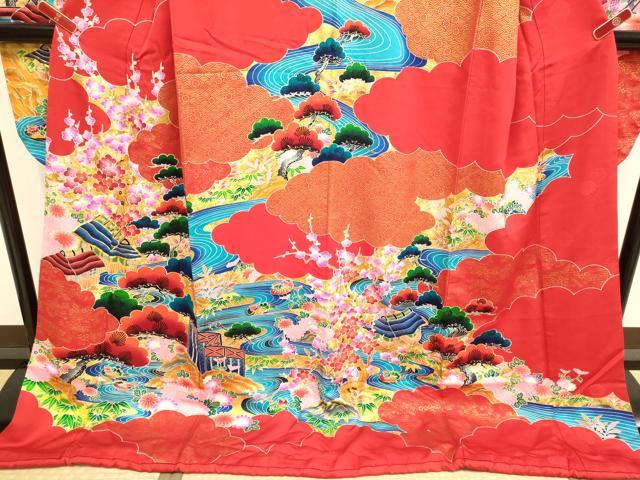 平和屋本店●お引きずり・お引き摺り・引き振袖 和装 結婚式 舞妓 芸妓 芸者 衣装 駒刺繍 流水鴛鴦風景花文 金彩 逸品 DABH4790du