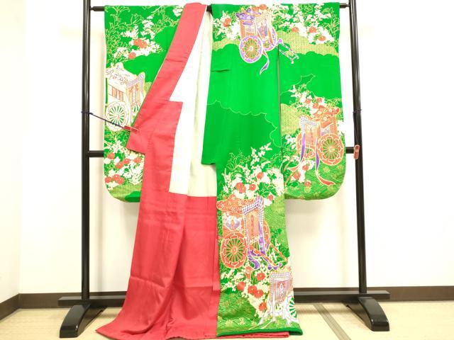 平和屋本店●お引きずり・お引き摺り・引き振袖 和装 結婚式 舞妓 芸妓 芸者 衣装 駒刺繍 御所車花文 金彩 逸品 DABH4798du