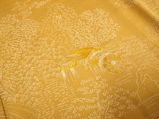 平和屋着物▽訪問着 単衣 刺繍 風景文 正絹 逸品 DABH4807du