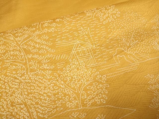 平和屋着物▽訪問着 単衣 刺繍 風景文 正絹 逸品 DABH4807du
