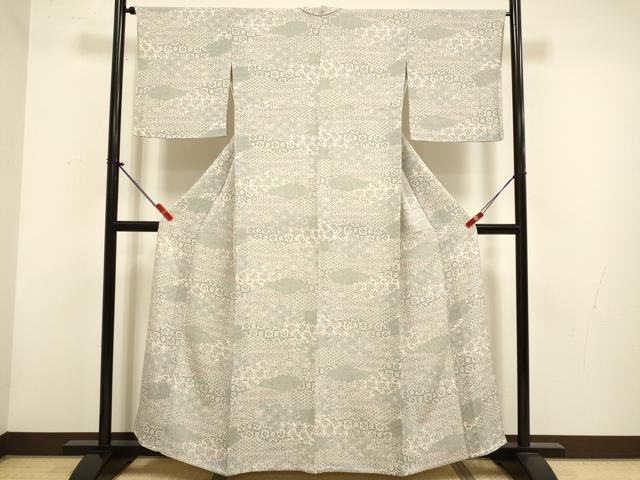 平和屋着物▽上質な小紋 単衣 吉祥花文 鬼しぼ縮緬 正絹 逸品 DABH4809du