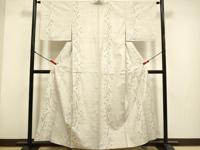 平和屋着物▽本場大島紬 単衣 白大島 9マルキ 笹竹蔦の葉文 正絹 逸品 DABH4810du