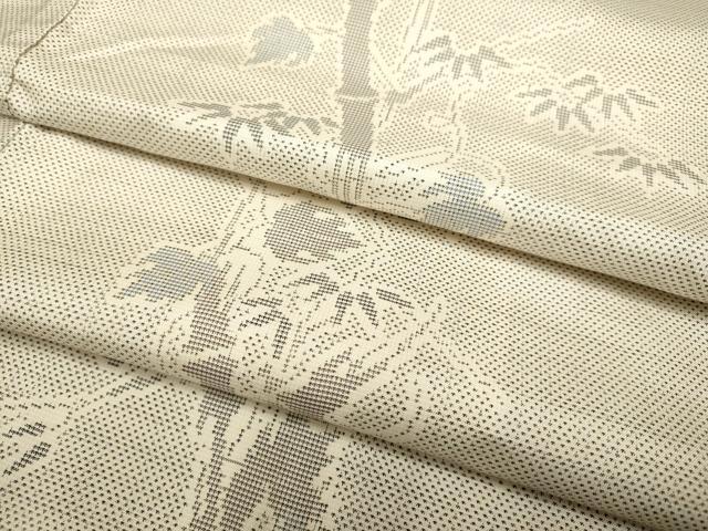 平和屋着物▽本場大島紬 単衣 白大島 9マルキ 笹竹蔦の葉文 正絹 逸品 DABH4810du