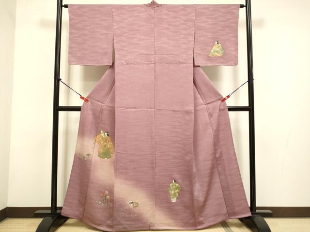 平和屋着物▽訪問着 単衣 人物花文 暈し染め 金彩 正絹 逸品 DABH4813du