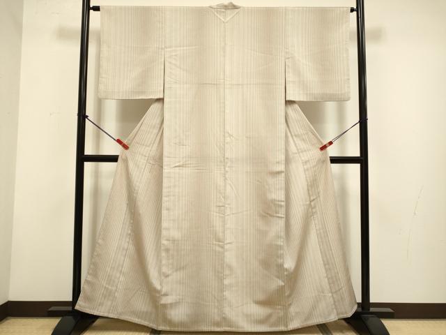 平和屋着物▽上質な小紋 単衣 紬地 縞 正絹 逸品 未使用 DABH4816du