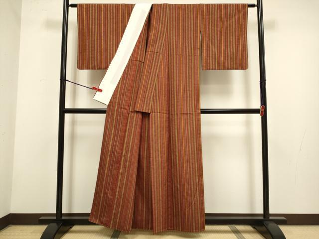 平和屋着物▽西陣 百済献上紬 単衣 間道 証紙付き 正絹 逸品 DABH4825du