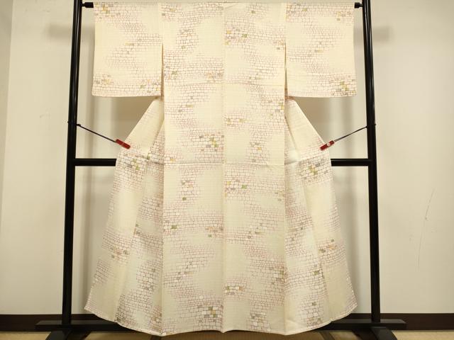 平和屋着物▽上質な小紋 単衣 幾何学文様 正絹 逸品 DABH4835du