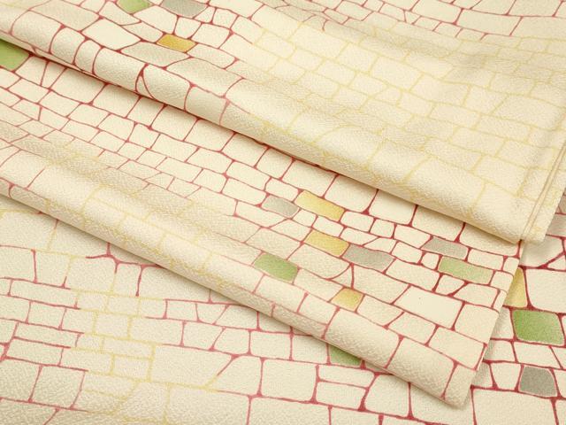 平和屋着物▽上質な小紋 単衣 幾何学文様 正絹 逸品 DABH4835du