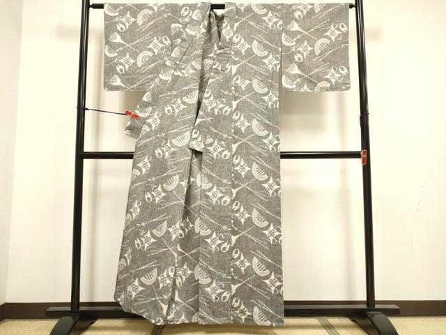 平和屋着物▽小紋・浴衣兼用 器物文 綿 逸品 DABH4850du