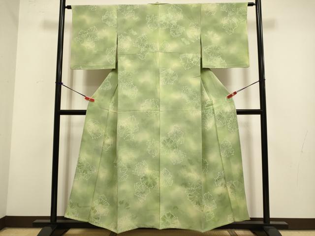 平和屋着物▽上質な小紋 単衣 草花文 暈し染め 地紋起こし 正絹 逸品 DABH4857du