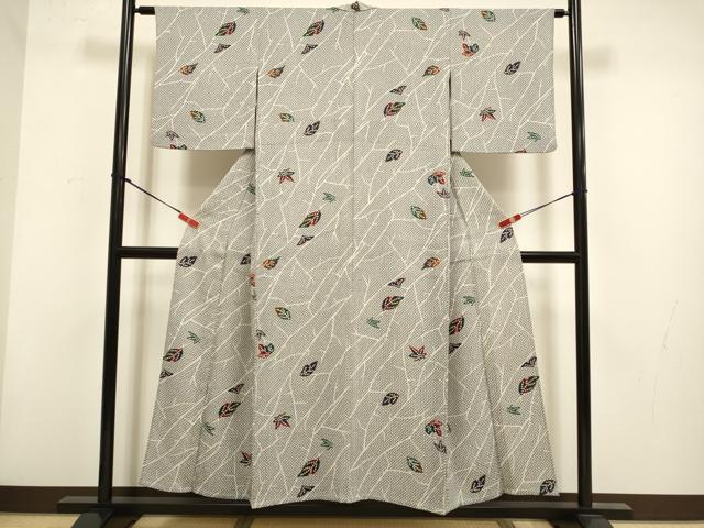 平和屋着物▽上質な小紋 単衣 舞葉文 ふくれ織 正絹 逸品 DABH4859du