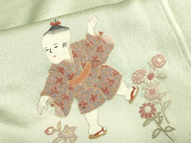 平和屋着物▼中国三大刺繍 相良刺繍 総刺繍 訪問着 童子 暈し染め 金糸 正絹 逸品 DABH4862du