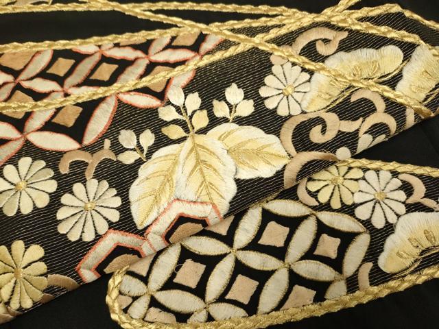 平和屋着物▼豪華黒留袖 総刺繍 結び紐吉祥花文 金糸 正絹 逸品 DABH4867du