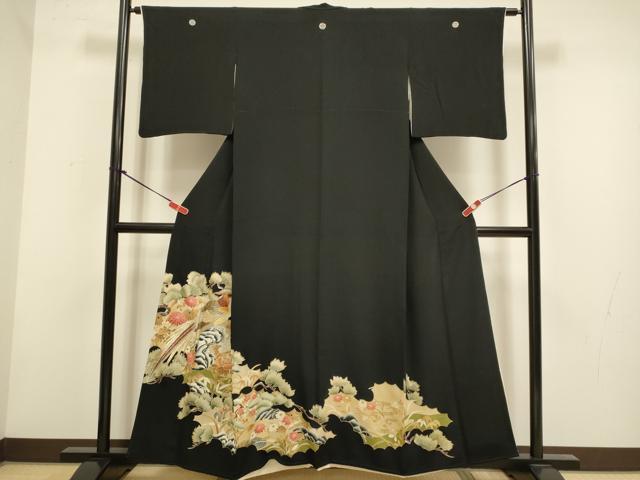 平和屋着物▼豪華黒留袖 総刺繍 尾長鳥花文 金彩 正絹 逸品 DABH4869du