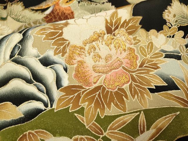 平和屋着物▼豪華黒留袖 総刺繍 尾長鳥花文 金彩 正絹 逸品 DABH4869du