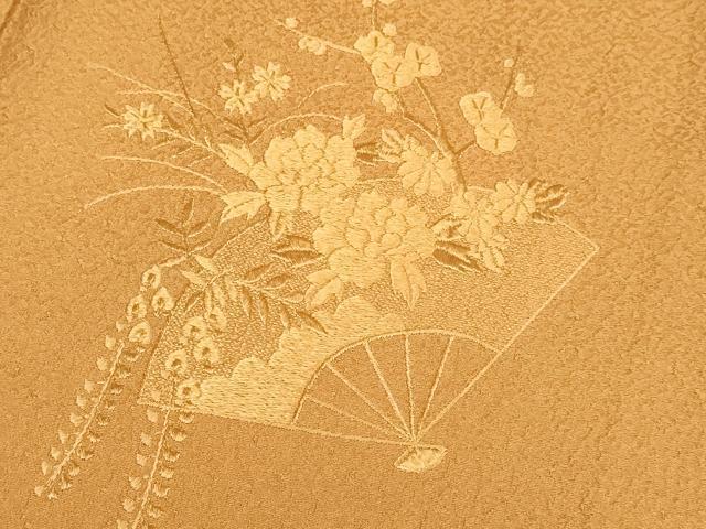 平和屋着物▼豪華色留袖 総刺繍 扇花文 土色 正絹 逸品 DABH4871du