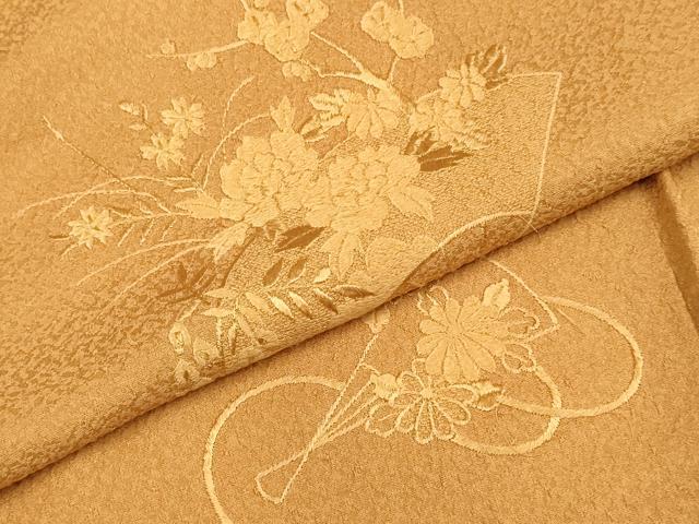 平和屋着物▼豪華色留袖 総刺繍 扇花文 土色 正絹 逸品 DABH4871du