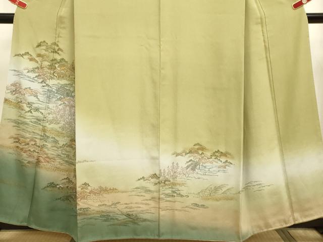 平和屋着物▼訪問着 刺繍 風景人物松文 暈し染め 金糸 正絹 逸品 DABH4872du