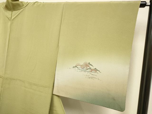 平和屋着物▼訪問着 刺繍 風景人物松文 暈し染め 金糸 正絹 逸品 DABH4872du