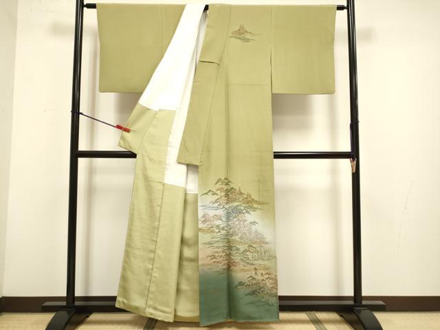 平和屋着物▼訪問着 刺繍 風景人物松文 暈し染め 金糸 正絹 逸品 DABH4872du