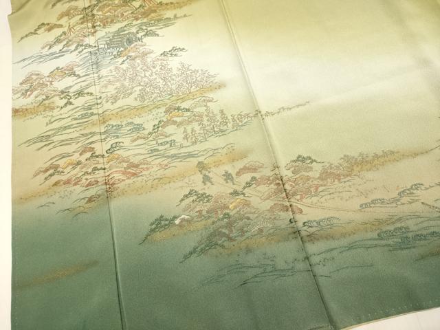 平和屋着物▼訪問着 刺繍 風景人物松文 暈し染め 金糸 正絹 逸品 DABH4872du