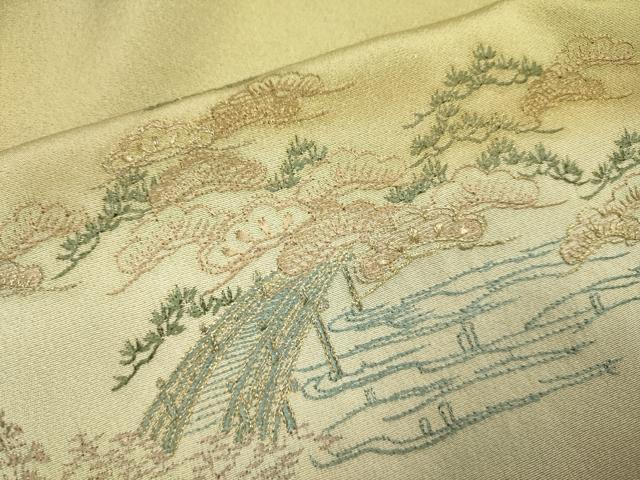 平和屋着物▼訪問着 刺繍 風景人物松文 暈し染め 金糸 正絹 逸品 DABH4872du