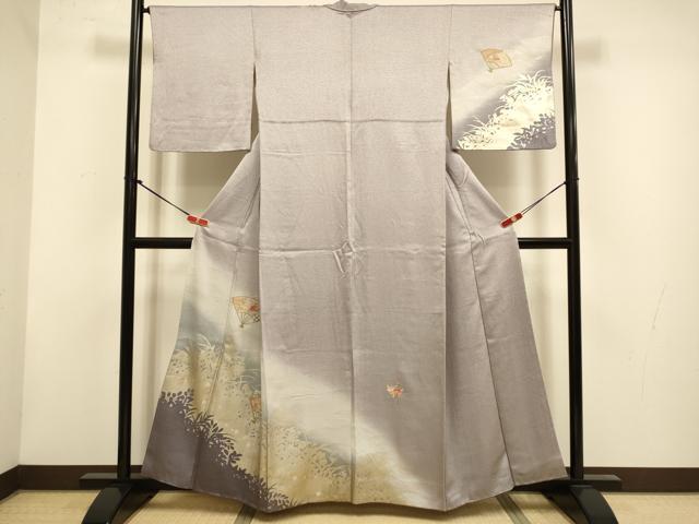 平和屋着物▼中国三大刺繍 スワトウ刺繍 汕頭刺繍 総刺繍 訪問着 扇面花文 シルエット 暈し染め 金銀彩 正絹 逸品 DABH4873du