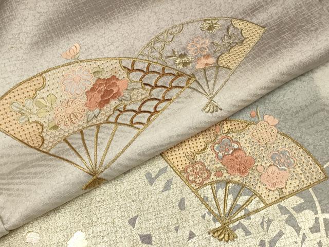 平和屋着物▼中国三大刺繍 スワトウ刺繍 汕頭刺繍 総刺繍 訪問着 扇面花文 シルエット 暈し染め 金銀彩 正絹 逸品 DABH4873du