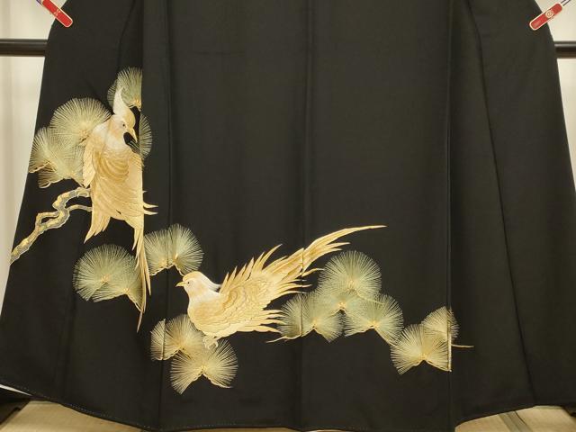 平和屋着物▼豪華黒留袖 総刺繍 尾長鳥松文 金糸 正絹 逸品 DABH4874du