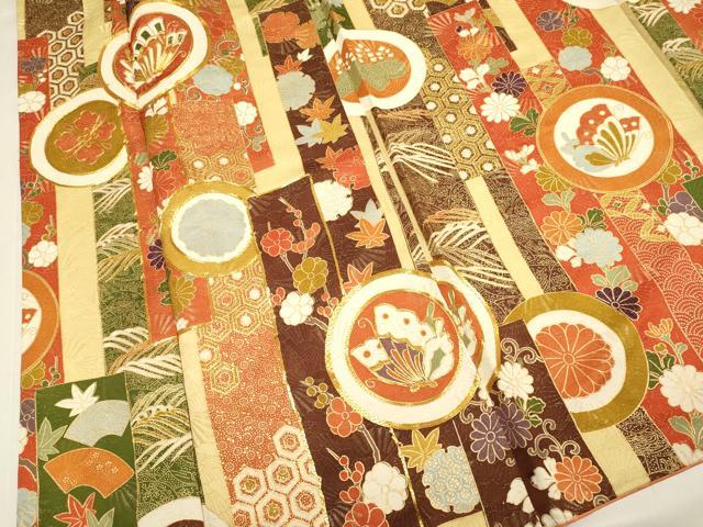 平和屋着物▼豪華振袖 駒刺繍 吉祥花蝶文 金通し地 正絹 逸品 DABH4876du