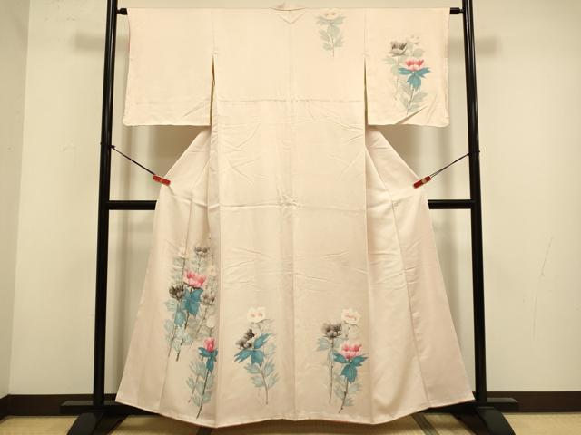 平和屋着物▼訪問着 手描き 草花文 正絹 逸品 DABH4886du
