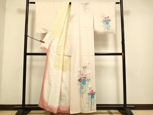 平和屋着物▼訪問着 手描き 草花文 正絹 逸品 DABH4886du