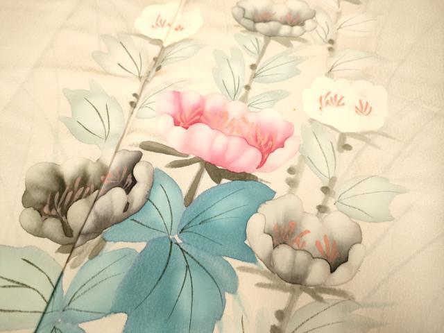 平和屋着物▼訪問着 手描き 草花文 正絹 逸品 DABH4886du