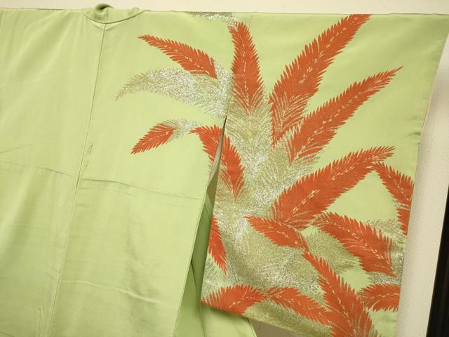 平和屋着物▼訪問着 寿光織 舞葉文 金銀糸 正絹 逸品 DABH4887du